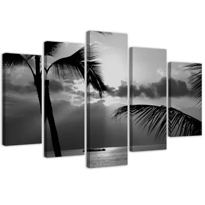 Produktbild von 5-teiliges leinwandbild am meeresstrand 200x100 cm Feeby grau wandbild bereit zum aufhängen