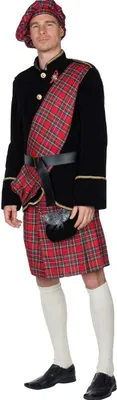 Schotten Kostüm Jamie Irvin für Herren Gr. 48-60 Kilt rot kariert Fasching Karneval Mottoparty andere Länder Schottland Paarkostüm