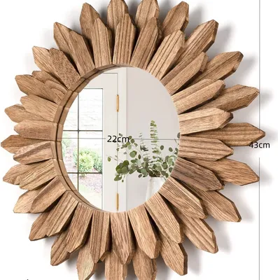 Produktbild von Spiegel Wanddekoration (ca. 43 cm) pastoraler runder Holzspiegel, geeignet für Wanddekoration Schlafzimmer Wohnzimmer Eingang