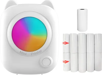 Produktbild von Mini-Taschen-Thermo-Sofortbilddrucker, Etikettendrucker, BT-Kabellos, kompatibel mit Android- oder iOS-App-Unterstuetzung, Quittungsetiketten, Memoaufkleber, Notizen, Listen, Sammelalbum, DIY-Tagebuchbilder šC mit 1 Papierrolle und 10 selbstklebenden Thermopapierrollen (57 x 25 mm)