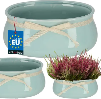 Produktbild von KOTARBAU® Blumenübertopf Keramik glasiert Mint 23 x 14 cm H: 10 cm Blumentopf Übertöpfe für Zimmerpflanzen Pflanztopf Keramik für Wohnzimmer Blumenübertöpfe für innen Plant Pot Pflanzkübel Pflanztöpfe