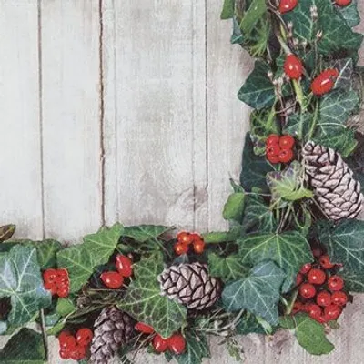 Produktbild von RP 20 kleine Cocktailservietten Ivy Wreath - Bordüre aus Blättern und Zapfen 25x25cm