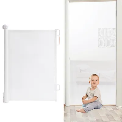 Obrázek produktu pro Yakimz Bezpečnostní branka na schodiště Výsuvná bezpečnostní branka do dveří Zábrana Roll, výsuvná 0-180 cm pro děti a domácí zvířata, bílá barva
