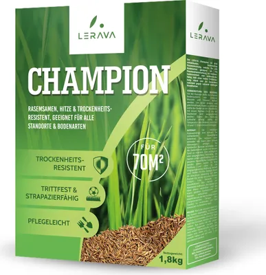Immagine prodotto di LERAVA CHAMPION - Semi di prato resistenti alla siccità - adatti a luoghi asciutti e soleggiati - semi di erba resistenti al calpestio e alla fatica - 70m²