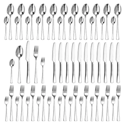 Produktbild von Besteckset für 12 Personen, 60-teiliges Essbesteckset mit Messer, Gabel, Löffel, hochwertigem Edelstahl, spiegelpoliert, silbernes Essbesteck, spülmaschinenfest