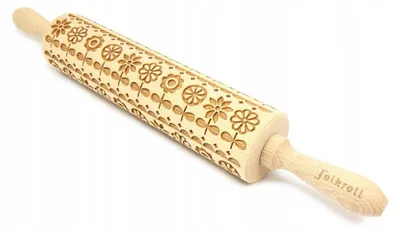 Produktbild von Folkroll Holzteigroller mit Gartenmuster für Kekse