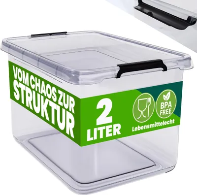 Produktbild von Aufbewahrungsbox 2 l, transparent, stapelbar, lebensmittelecht, 20 x 15 x 12 cm