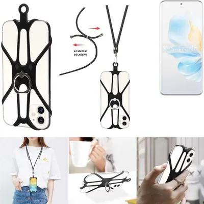 Produktbild von K-S-Trade 3in1 Handykette Handyband Handykordel Halsband Smartphone-Ring Handy-Ring kompatibel mit Honor 100 Fingerhalterung Handyring Tischständer