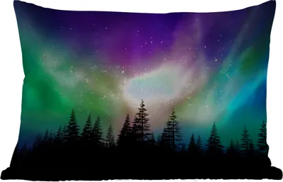 Produktbild von MuchoWow® Outdoor Kissen - Nordlicht - Sternenhimmel - Wald - Kanada - 60x40 cm - Wetterfest - Lounge Kissen - Zierkissen - Kissen für Innenräume