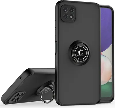Produktbild von Samsung A22 5G Hülle, Ring Halter Ständer Matte Transluzent TPU Rahmen Stoßfest Schutzhülle für Samsung Galaxy A22 5G Schwarz
