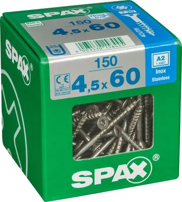 Immagine prodotto di Set di 150 viti SPAX in acciaio inox testa svasata torx, Diam.4,5 mm x L.60 mm