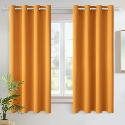 Productafbeelding van Verduisterende gordijnen, mosterdgeel met oogjes, set van 2, 140x145 cm