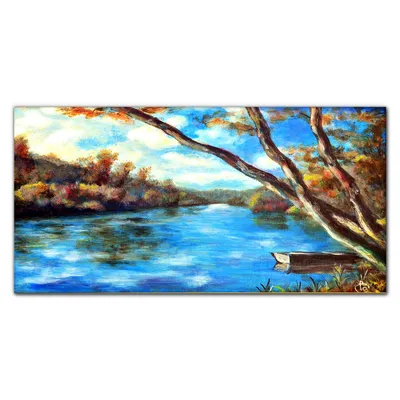 Produktbild von Coloray Bild aus Leinwand 120x60 Leinwand Dekoration - Wolken Natur Wald Fluss