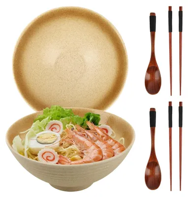 Ramen-Schalen-Set 2x1200 ml Keramik mit Stäbchen & Löffel