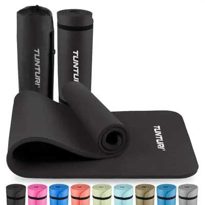 Produktbild von Tunturi Dicke NBRmatte 15mm - Rutschfest Gymnastikmatte  - Mit Tragetasche - Für Yoga und Pilates -  Sportmatte 180x60x1,5cm -Schadstofffrij - Besonders komfortabel - Schwarz