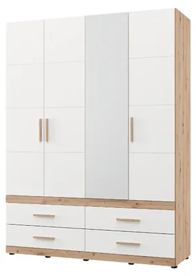 Produktbild von Taxco - Großer Kleiderschrank, 155x208h cm Mattweiß, 4 Schubladen