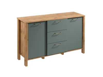 Produktbild von Kommode  138 cm mit 3 Schubladen und mit 2 TürenWohnzimmer Möbel, Indigo K2D3S Artisan Eiche/Grün