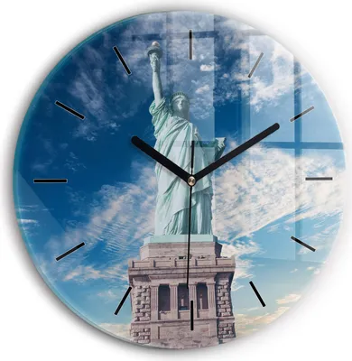 Produktbild von Wallfluent Wanduhr – Stilles Quarzuhrwerk - Uhr Dekoration Wohnzimmer Schlafzimmer Küche - Zifferblatt mit Striche - schwarze Zeiger - 30 cm - Freiheitsstatue New York