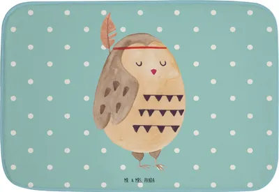 Produktbild von Mr. & Mrs. Panda Badvorleger Eule Federschmuck - Türkis Pastell - Geschenk, Owl, Dekoration, Abenteuer, Badezimmerteppich, Badematte, Badezimmer Matte, badezimmermatte