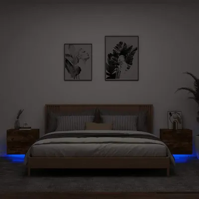Image de vidaXL Tables de chevet murales avec lampes LED 2 pcs. Chêne fumé