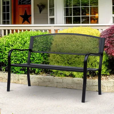 Produktbild von Gartenbank 2-Sitzer, Parkbank Stahl pulverbeschichtet, Gittermuster Antik-Stil, Schwarz | 127 x 60 x 87 cm | bis 280 kg | wetterfest