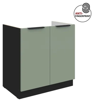 Produktbild von Küchen Spülenunterschrank 80 cm Küche ARIA Aquamarin ultra matt + Schwarz matt, hochwertige Fronten mit Anti Fingerprint Beschichtung Küchenzeile Küchenblock