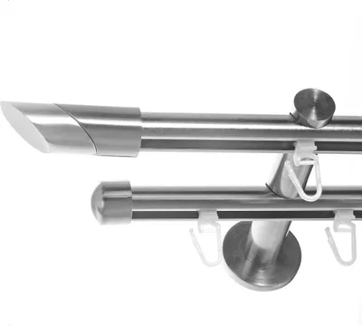 Produktbild von Innenlauf Gardinenstange Edelstahl look, Durchmesser 16mm, Wandträger H80, 2-läufig, Länge 120, Endkappe E13