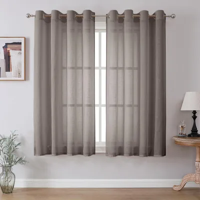 Voile Gardinen mit Ösen, 2er Set, 175x140 cm, hellgrau, halbtransparent