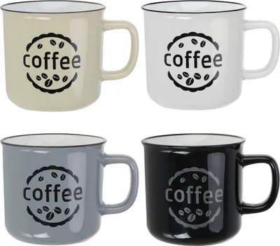 Produktbild von com-four® 4x Kaffeebecher im Vintage-Design - 380 ml Kaffeetasse aus Keramik - Henkeltasse im Emaille-Look für zu Hause, Büro, Garten, Camping