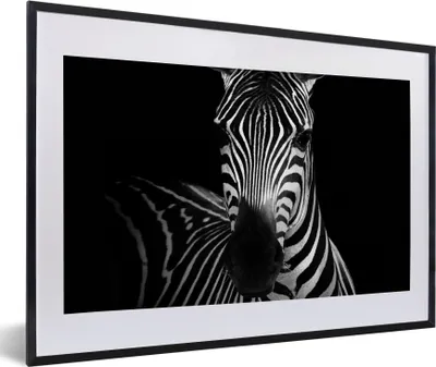 Produktbild von MuchoWow® Gerahmtes Poster Zebra - Schwarz - Weiß - Tiere 60x40 cm - Poster mit Schwarzem Bilderrahmen Wandposter Rahmen Foto Bilder - Schlafzimmer - Plakat in Rahmen - Drucken