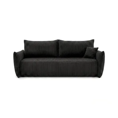Produktbild von Sofa MELIO mit Schlaffunktion und Bettkasten – modernes Schlafsofa aus Cord für Wohnzimmer und Gästezimmer, bequemes 3-Sitzer Bettsofa, Schwarz