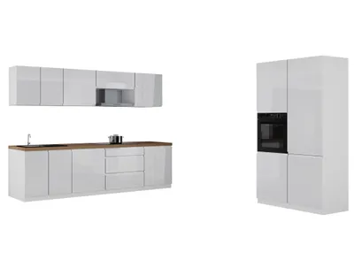 Produktbild von Küchenzeile 280 cm x 120 cm Praktische Küchenzeile Einbauküche ohne E-Geräten Küchenblock, Aspen KA26-M280 Weiß/Hochglanz