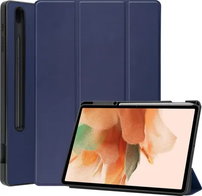 Produktbild von Mobigear Dreifach-Faltetui aus Gel für Samsung Galaxy Tab S7 FE, Hülle aus TPU und Kunstleder, Klapphülle mit Stifthalter - Dunkelblau