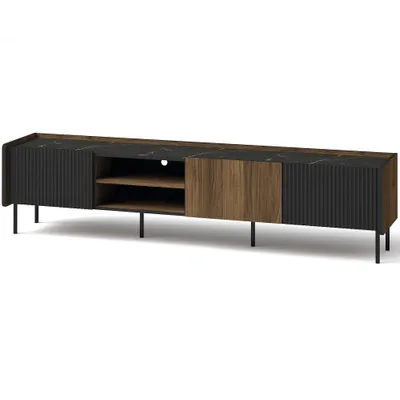 Produktbild von BEAUTYSOFA | TV-Schrank PIANO 200 cm | mit 3 Türen und 1 Einlegeböden | Fernseher | Wohnzimmerschränke | Schwarz und Nussbaum | Modern Stil