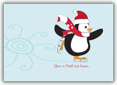 Produktbild von 4x Französische Weihnachtskarte mit Schlittschuh laufendem Pinguin