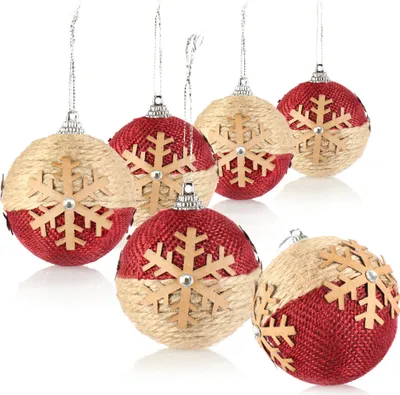 Produktbild von com-four® 6X Weihnachtskugeln mit Weihnachtsmotiven, Christbaumkugeln mit Stoffbezug für Weihnachten, Baumschmuck für den Christbaum