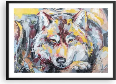 Produktbild von Gerahmtes Poster - Schwarzer Rahmen - Öl Wolf Hund - 70x50 cm - Wand Bild - Wanddeko - Wandbilder - Kunstposter - Wandposter - Bilderrahmen - Bilder - Kunstdruck - Wanddekoration - P2BAA70x50-4673