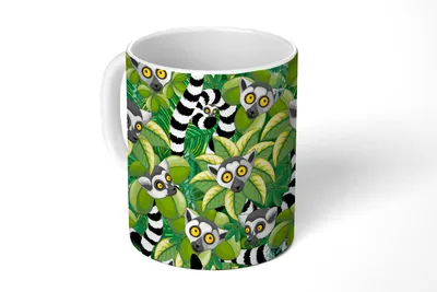 Produktbild von KitchenYeah® Tasse Kaffeetasse Kaffeebecher 350 ml Muster - Dschungel - Ringelschwanzlemur Teetasse - Fototasse - Becher - Keramikbecher - Teebecher - Kaffeetasse - Bürotasse