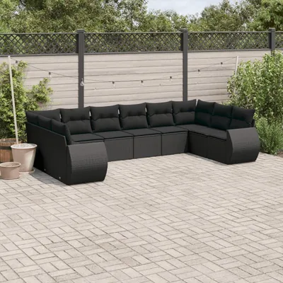 Produktbild von 10-tlg. Garten-Sofagarnitur mit Kissen Schwarz Poly Rattan 3254202
