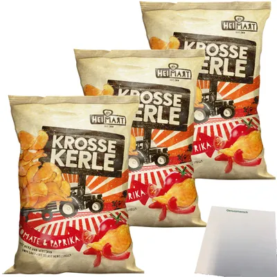 Produktbild von HeiMart Krosse Kerle Tomate & Paprika Chips in der Schale geröstet 3er Pack (3x115g Packung) + usy Block