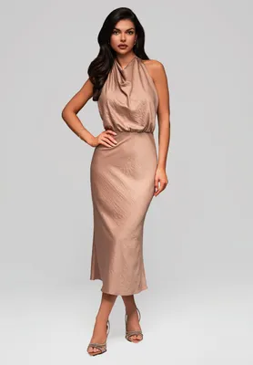 Produktbild von Ombre Midi-Halterkleid mit Wasserfall-Ausschnitt braun L