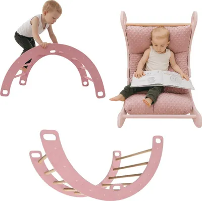 Produktbild von Kletterbogen Holz Schaukel Rosa | Kletter Dreieck für Kinder | Montessori Spielzeug | Rockerboard Spielmöbel