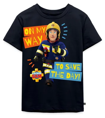 Produktbild von Spreadshirt Feuerwehrmann Sam™ On My Way To Save The Day Kinder Premium T-Shirt, 122/128 (6 Jahre), Navy