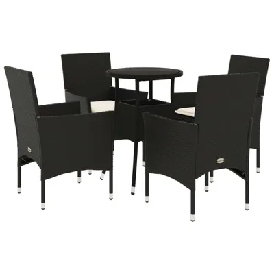 Produktbild von 5-tlg. Garten-Essgruppe mit Kissen Schwarz Poly Rattan und Glas