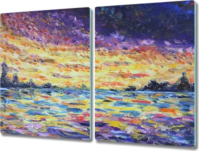 Produktbild von Coloray Herdabdeckplatte 2x40x52 cm Schneidebrett Kochplattenabdeckung Küchenbrett Hackbrett - Sonnenuntergang