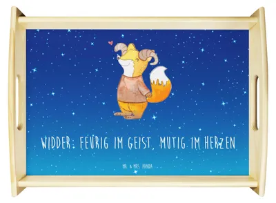 Produktbild von Mr. & Mrs. Panda sofatablett Widder Astologie - Sternenhimmel Blau - Geschenk, Holztablett, Astrologie, Küchentablett, Deko Tablett, Sternzeichen, Sofa, Servier