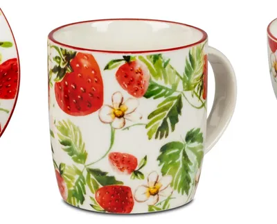 Produktbild von Becher, Tasse Strawberrys Erdbeeren für 325ml weiß gelb Porzellan Formano S26