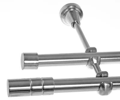 Produktbild von Gardinenstange Set Edelstahl Look Metall Ø 19mm zur Wandbefestigung 2-lauf Zylinder, Länge wählbar H28 E64 E61