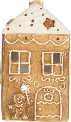 Obrázek produktu pro Clayre & Eef Stojánek na čajovou svíčku House 9x7x16 cm Hnědá keramika