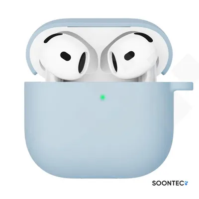 Zdjęcie produktu dla SOONTEC Etui do słuchawek AirPods 4 generacji Silikonowe etui ochronne na słuchawki Slim Cover w kolorze niebieskim z karabińczykiem
